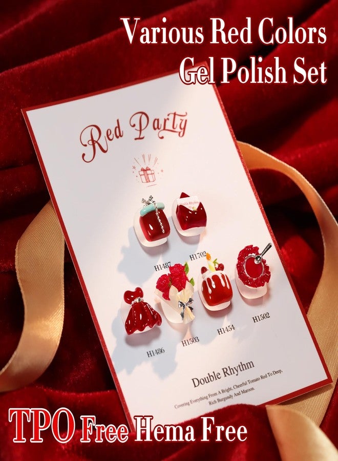 دابل ريذم مجموعة طلاء أظافر جل خالية من الهيم من دبل ريذم، 6 قطع، 0.50 أونصة، نفس اللون، نفس الزجاجة، طلاء أظافر جل طبيعي محايد قابل للإزالة، مجموعة طلاء أظافر جل حليبي طبيعي محايد، صالون تجميل الأظافر (أحمر كرزي لامع، عنابي - H6-4) - Image 2